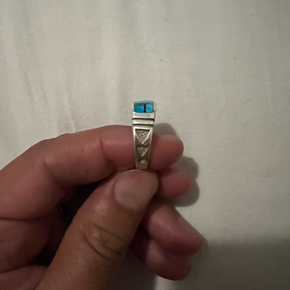 Men’s Sterling Silver Turquoise Mutli-inlay stone Ring - Picture 3 of 4